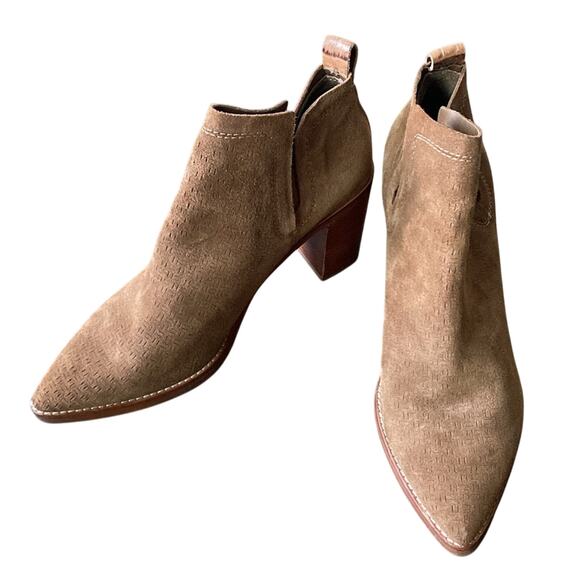 DOLCE VITA Suede Bootie Womens Sz 11 Tan Stacked Heel Pointed Toe - Picture 2 of 8